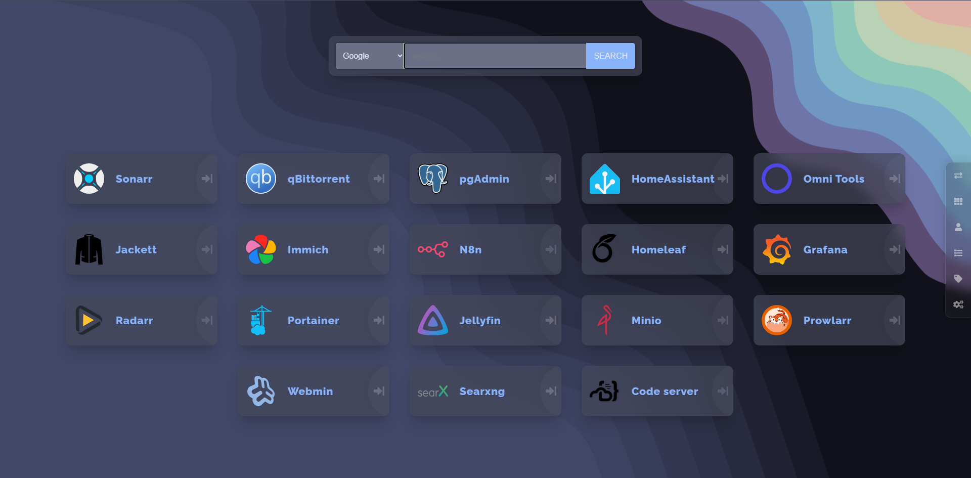 Homeleaf dashboard — the current service map