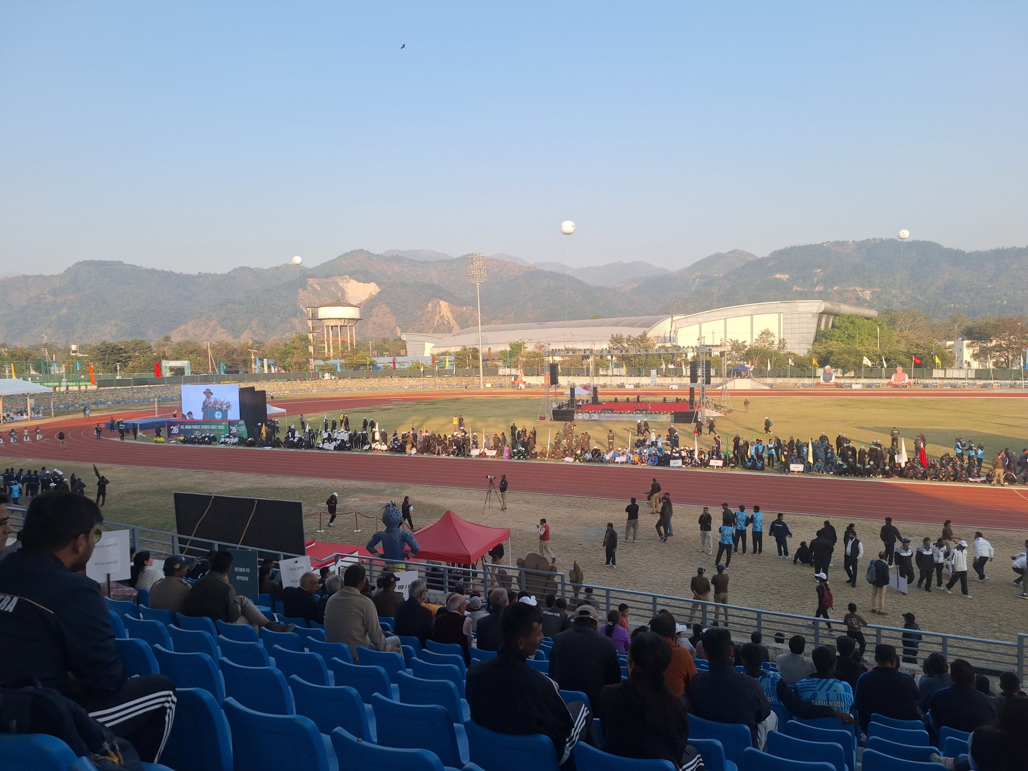 Athletes gathered at the stadium, 28th All India Forest Sports Meet, Dehradun, November 2025